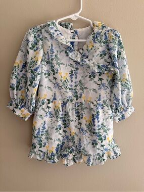 Janie and Jack White Floral Long Sleeve Ruffle Romper